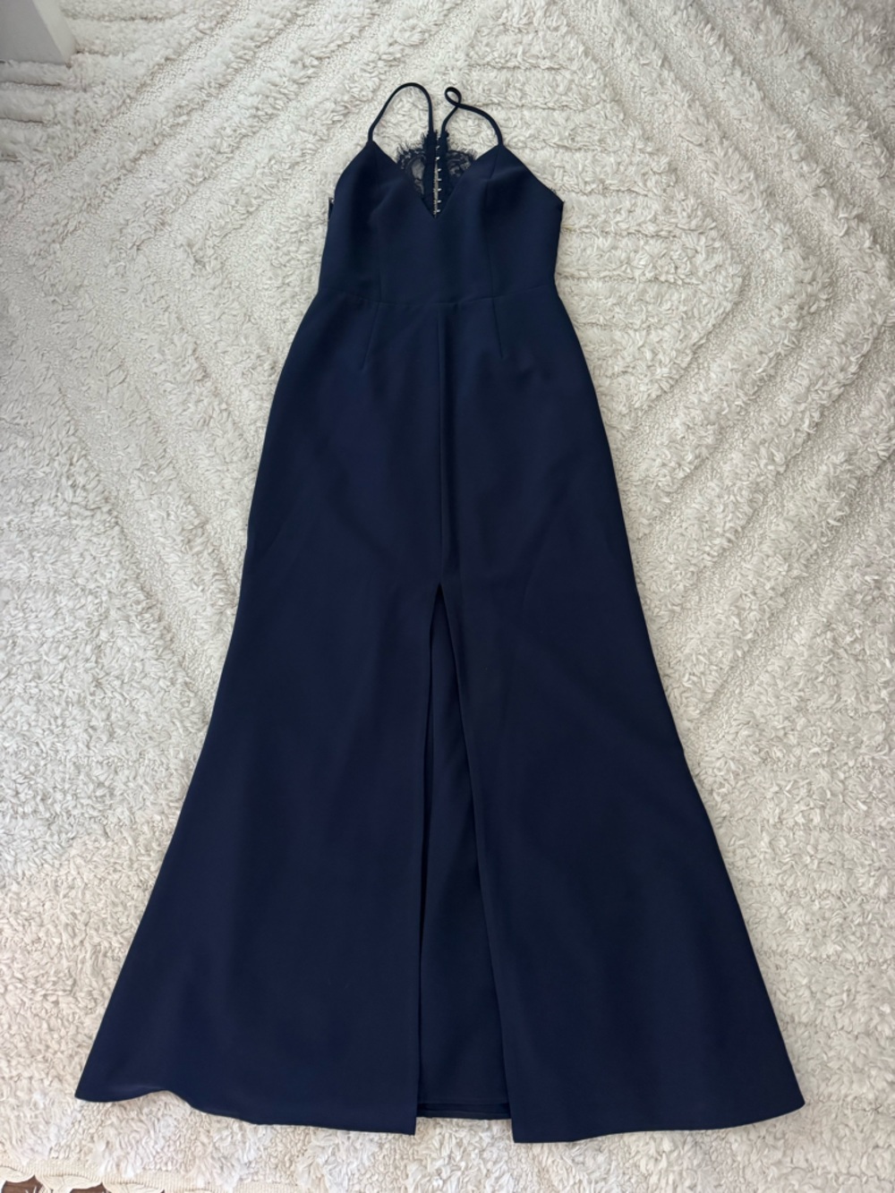 Lovers + Friends Navy Lace-Trim Spaghetti Strap Jumpsuit